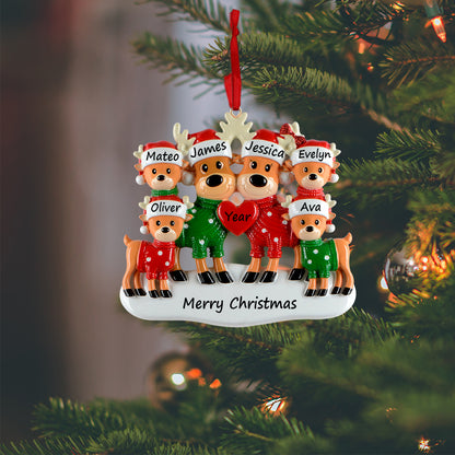 Personalized Christmas Sweater Reindeer Family of 6 Ornament