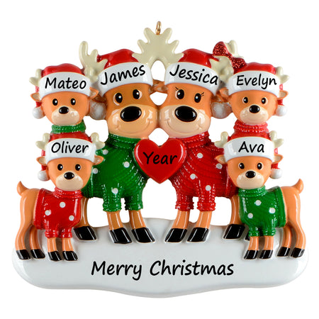 Personalized Christmas Sweater Reindeer Family of 6 Ornament