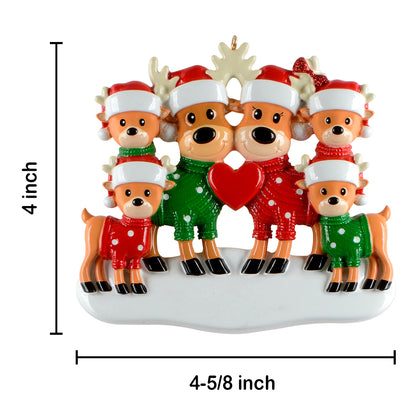 Personalized Christmas Sweater Reindeer Family of 6 Ornament