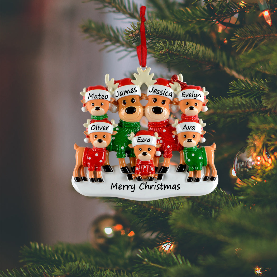 Personalized Christmas Sweater Reindeer Family of 7 Ornament