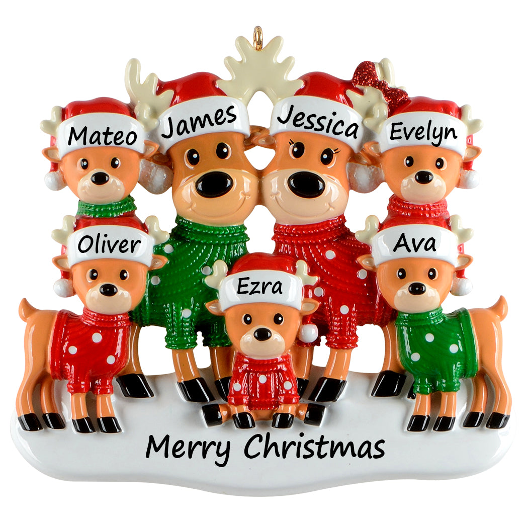 Personalized Christmas Sweater Reindeer Family of 7 Ornament