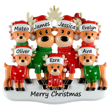 Personalized Christmas Sweater Reindeer Family of 7 Ornament