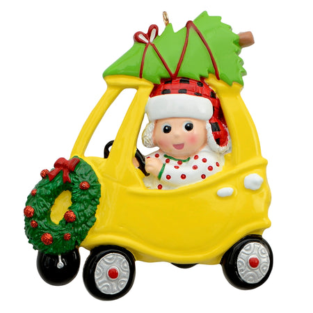 Personalized Toddler Yellow Car Christmas Ornament