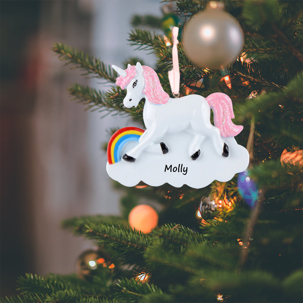 Personalized Unicorn Christmas Ornament – Rainbow Unicorn Keepsake Ornament