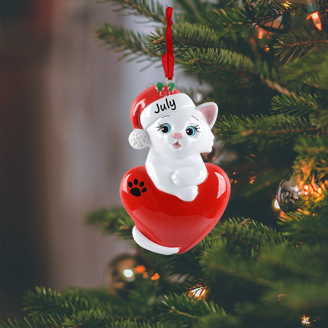 Personalized White Cat Christmas Ornament