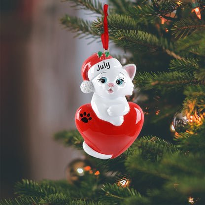 Personalized White Cat Christmas Ornament