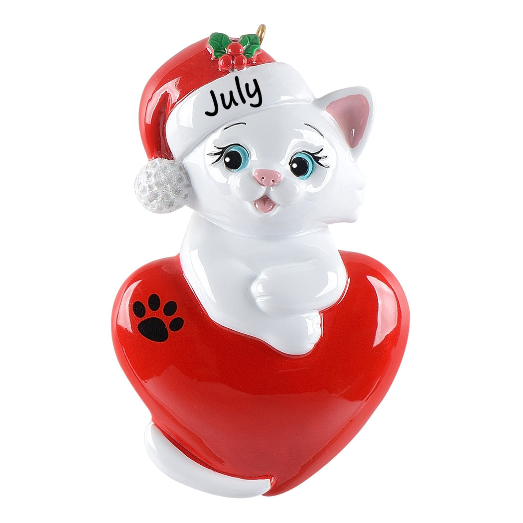 Personalized White Cat Christmas Ornament