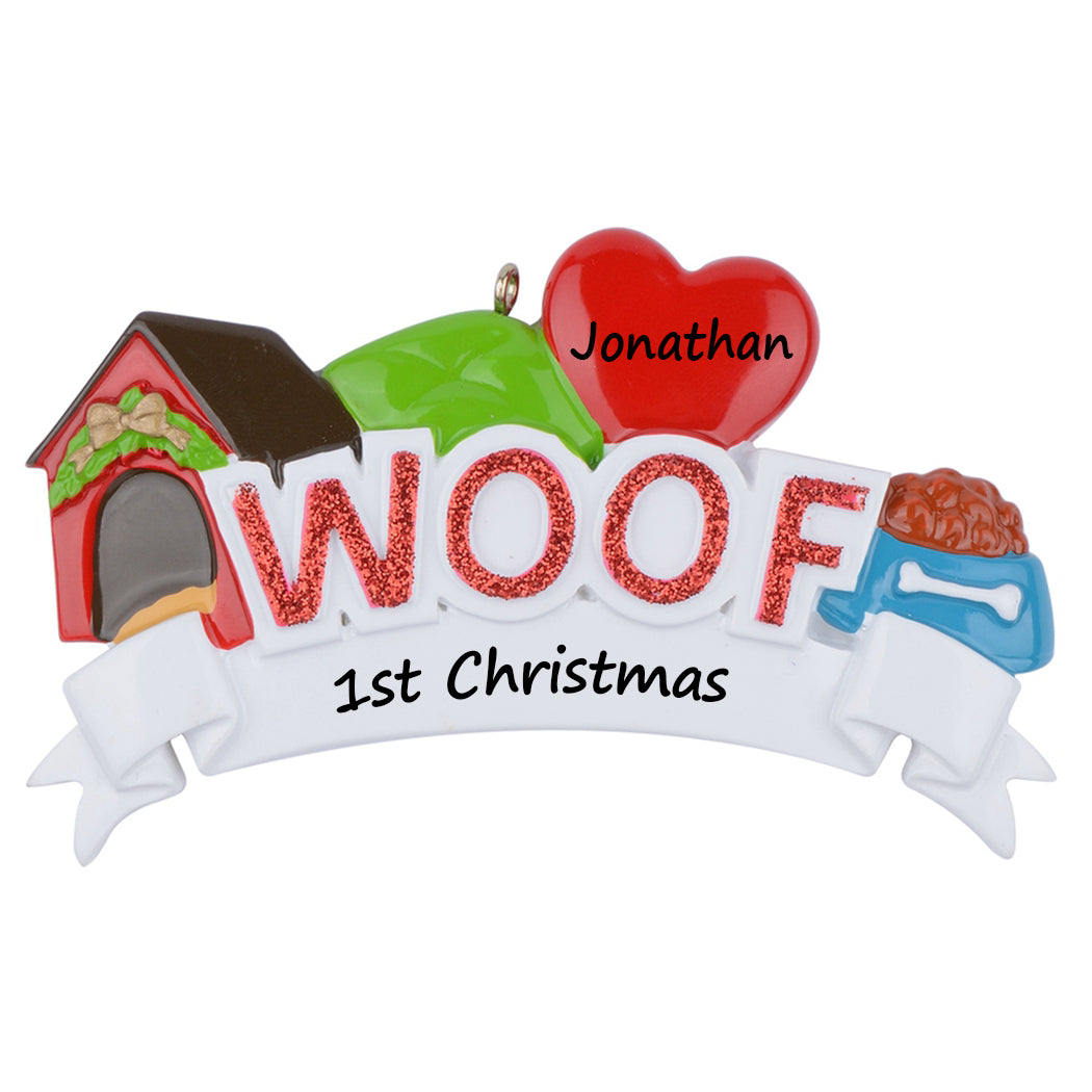 Personalized WOOF Dog Ornament