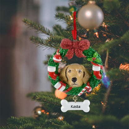 Personalized Yellow Labrador Retriever Christmas Wreath Ornament