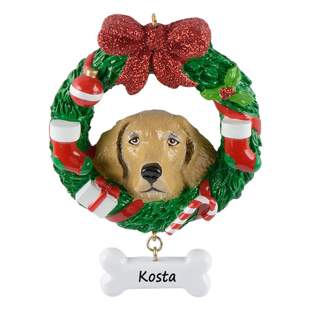 Personalized Yellow Labrador Retriever Christmas Wreath Ornament