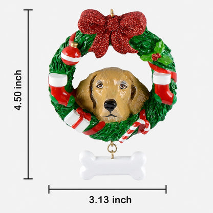 Personalized Yellow Labrador Retriever Christmas Wreath Ornament