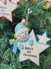 Load and play video in Gallery viewer, Maxora Personalized Baby Ornament Baby‘s 1st Christmas Star Boy
