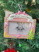 Load and play video in Gallery viewer, Personalized Ornament Baby&#39;s 1st Christmas Photo Frame B/R/G
