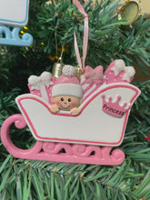 Load and play video in Gallery viewer, Personalized Baby&#39;s First Christmas Ornament Baby Pram Blue/Pink
