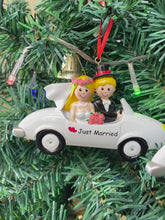 Load and play video in Gallery viewer, Personalized Christmas Wedding Ornament Just Married Brown Hair Couple
