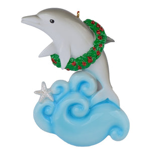 Personalized Christmas Ornament Dolphin with Wreath