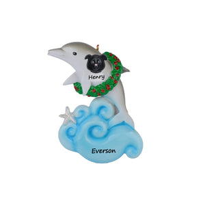 Personalized Christmas Ornament Dolphin with Wreath