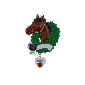 Personalized Christmas Ornament Horse with Wreath