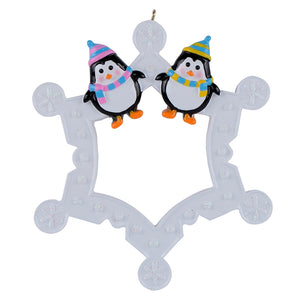 Personalized Christmas Ornament Snowflake with Penguin Family 2