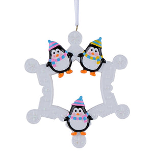 Personalized Christmas Ornament Snowflake with Penguin Family 3