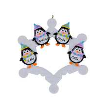 Load image into Gallery viewer, Personalized Christmas Ornament Snowflake with Penguin Family 4
