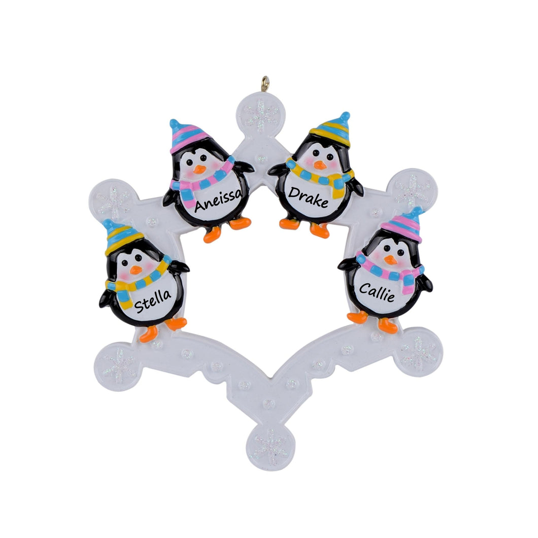 Personalized Christmas Ornament Snowflake with Penguin Family 4