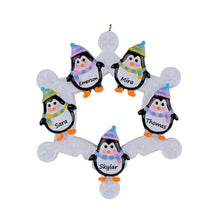 Load image into Gallery viewer, Personalized Christmas Ornament Snowflake with Penguin Family 5
