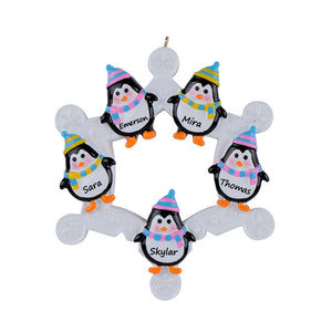 Personalized Christmas Ornament Snowflake with Penguin Family 5