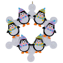 Load image into Gallery viewer, Personalized Christmas Ornament Snowflake with Penguin Family 6
