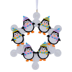 Personalized Christmas Ornament Snowflake with Penguin Family 6