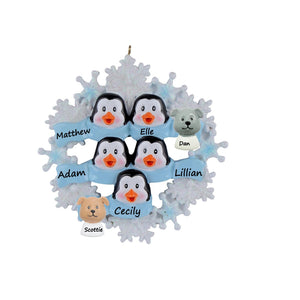 Personalized Christmas Ornament Penguin with Snowflake Family 5