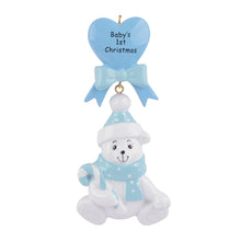 Load image into Gallery viewer, Personalized Baby&#39;s First Christmas Ornament Baby Bear Blue
