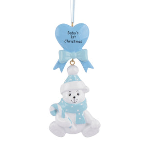 Personalized Baby's First Christmas Ornament Baby Bear Blue
