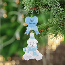 Load image into Gallery viewer, Personalized Baby&#39;s First Christmas Ornament Baby Bear Blue
