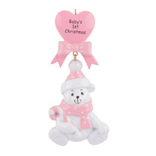 Load image into Gallery viewer, Personalized Ornaments Baby&#39;s First Christmas Baby Bear Pink
