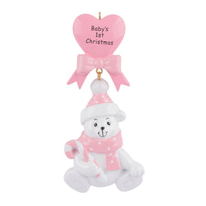 Personalized Ornaments Baby's First Christmas Baby Bear Pink