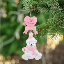 Load image into Gallery viewer, Personalized Ornaments Baby&#39;s First Christmas Baby Bear Pink
