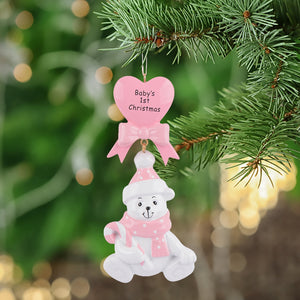 Personalized Ornaments Baby's First Christmas Baby Bear Pink