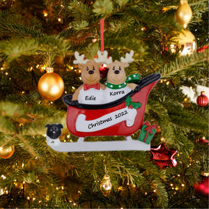 Personalized Christmas Ornament Sled Reindeer Family 2
