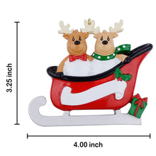 Load image into Gallery viewer, Personalized Gift Christmas Ornament Sled Reindeer Family 2
