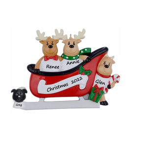 Customized Gift Christmas Decoration Ornament Sled Reindeer Family 3