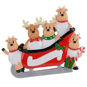 Personalized Christmas Ornament Sled Reindeer Family 5