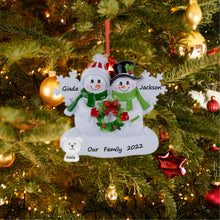Load image into Gallery viewer, Personalized Christmas Ornament Snowman Family with Snowflake Family 2
