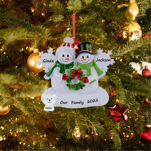 Personalized Christmas Ornament Snowman Family with Snowflake Family 2