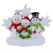 Load image into Gallery viewer, Personalized Christmas Ornament Snowman Family with Snowflake Family 3
