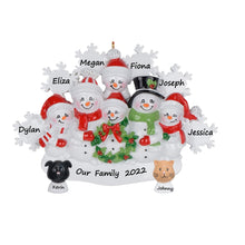 Load image into Gallery viewer, Personalized Christmas Ornament Snowman Family with Snowflake Family 6
