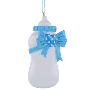 Customize Baby's First Gift Christmas Ornament Bottle Blue