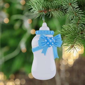 Customize Baby's First Gift Christmas Ornament Bottle Blue