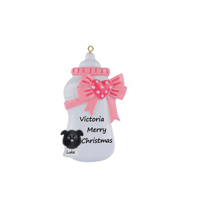 Customize Gift for Baby's 1st Christmas Personalized Ornament Bottle Pink