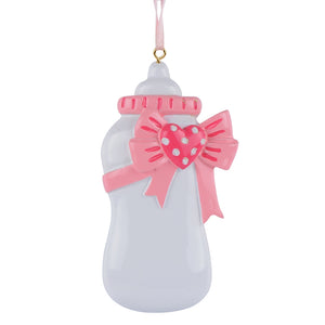 Personalized Baby's 1st Christmas Ornament Bottle Pink